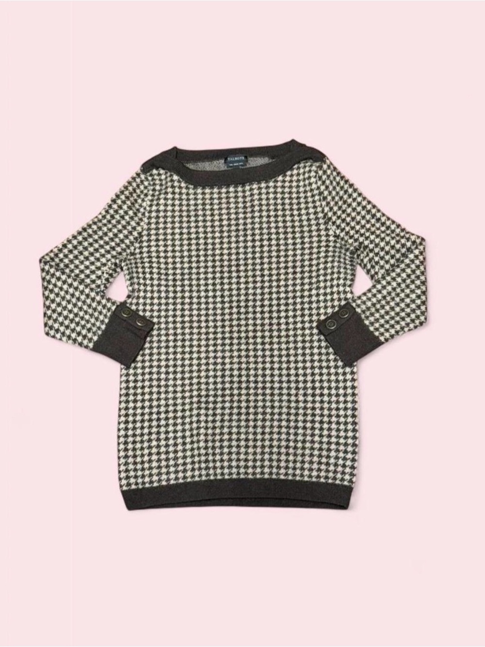 Talbots Merino Wool Houndstooth Sweater Small Brown Quiet Luxury Academia